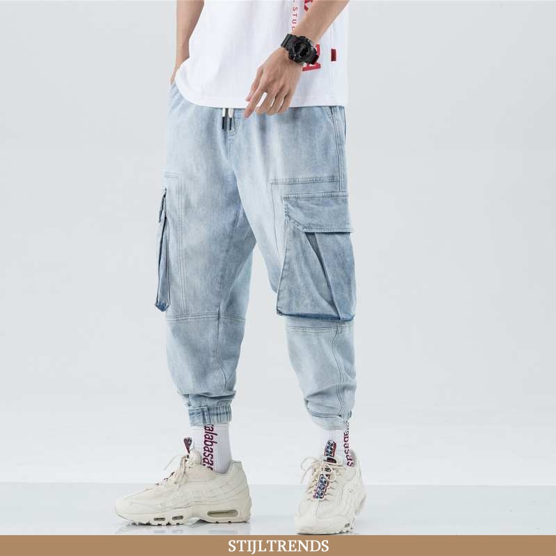 Jeans Heren Cargo Broek Baggy Blauw