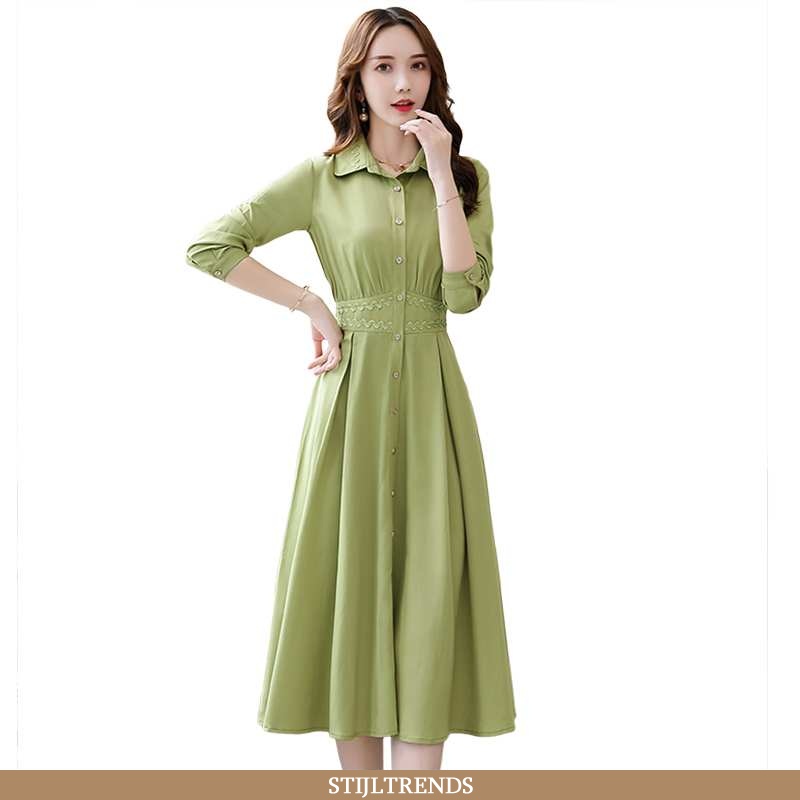 Jurk Dames Elegante Revers Groen