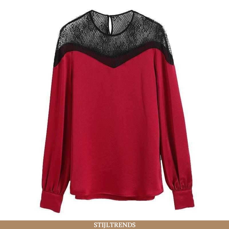 Overhemden Dames Blouse Overhemd Kant Lente Rood