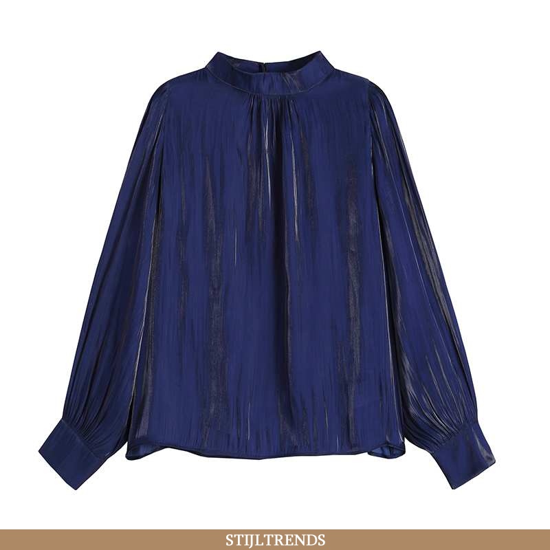 Overhemden Dames Blouse Overhemd Met Kraag Donkerblauw