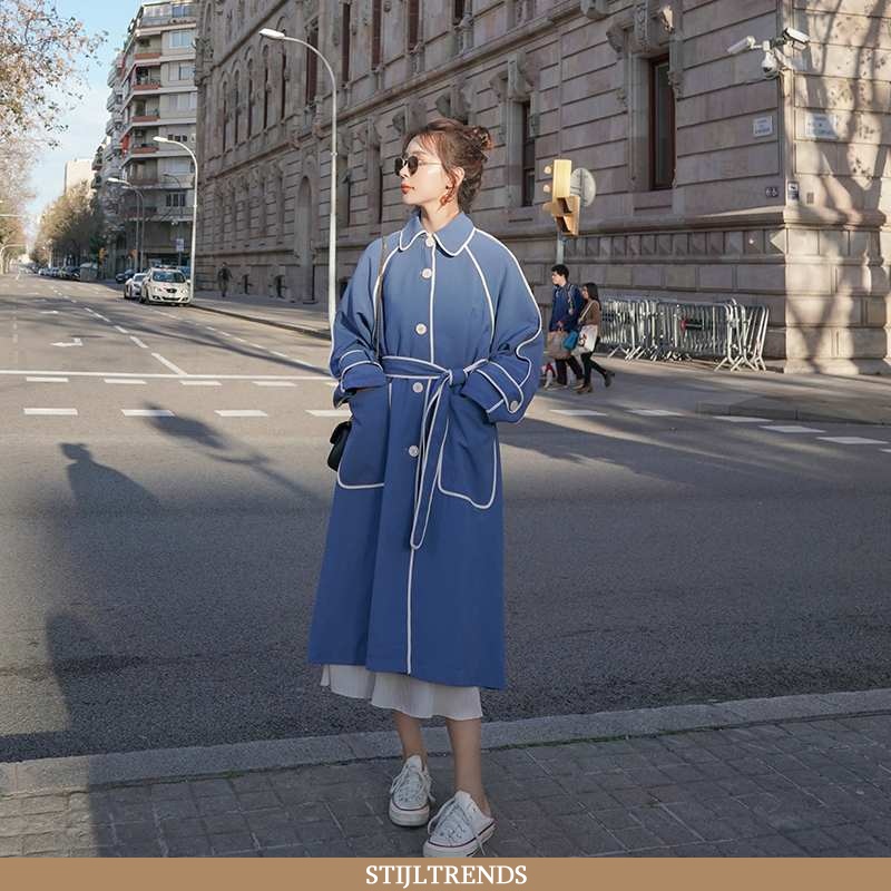 Trenchcoat Dames Hippe Persoonlijk Blauwe