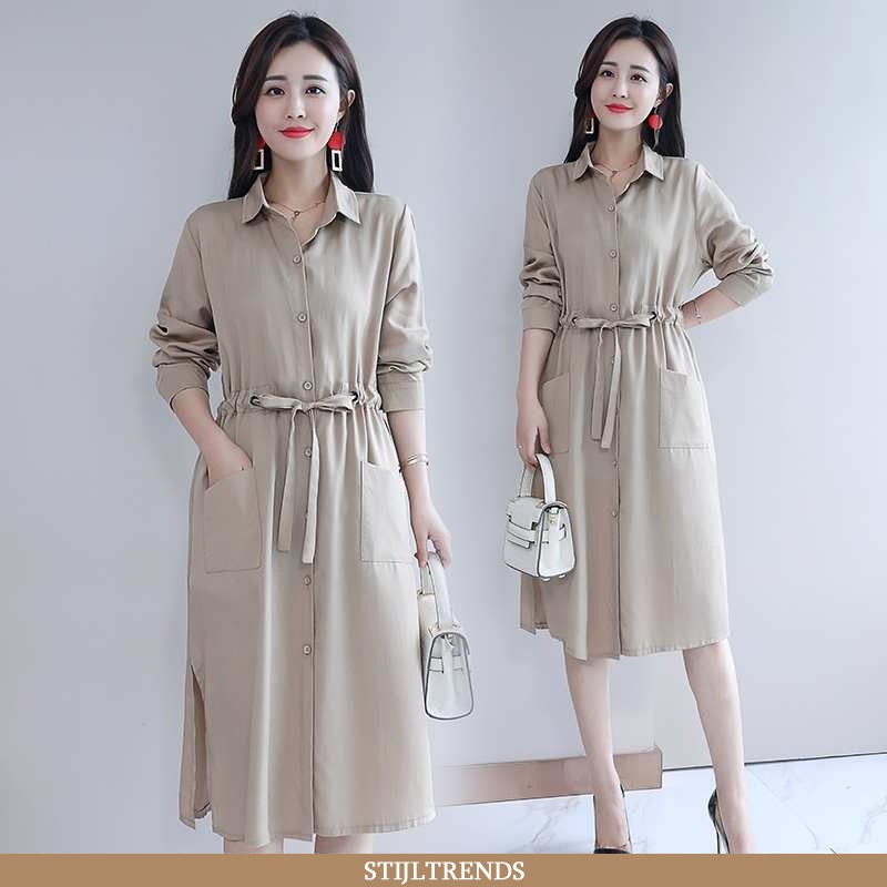 Trenchcoat Dames Jurk Slim Fit Khaki