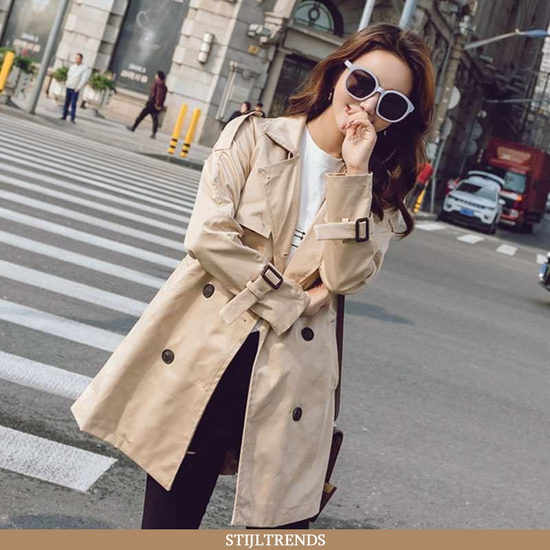 Trenchcoat Dames Lange Verbinding Khaki