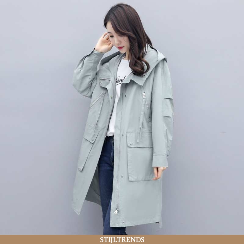 Trenchcoat Dames Lente Gemiddelde Groen